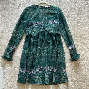 Ted Baker Green Floral-print Chiffon Mini Dress